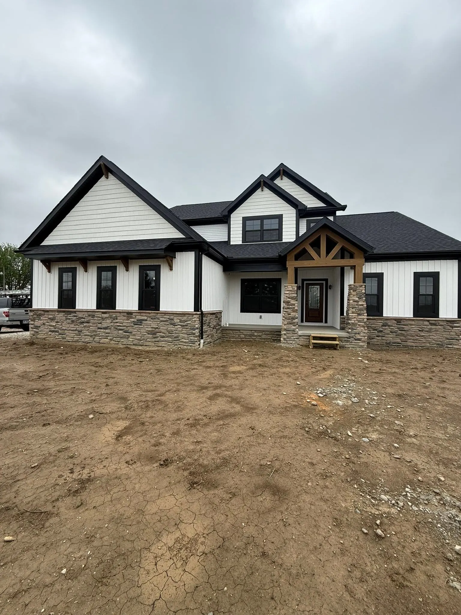 Freshly painted white exterior on a new construction home in Ohio